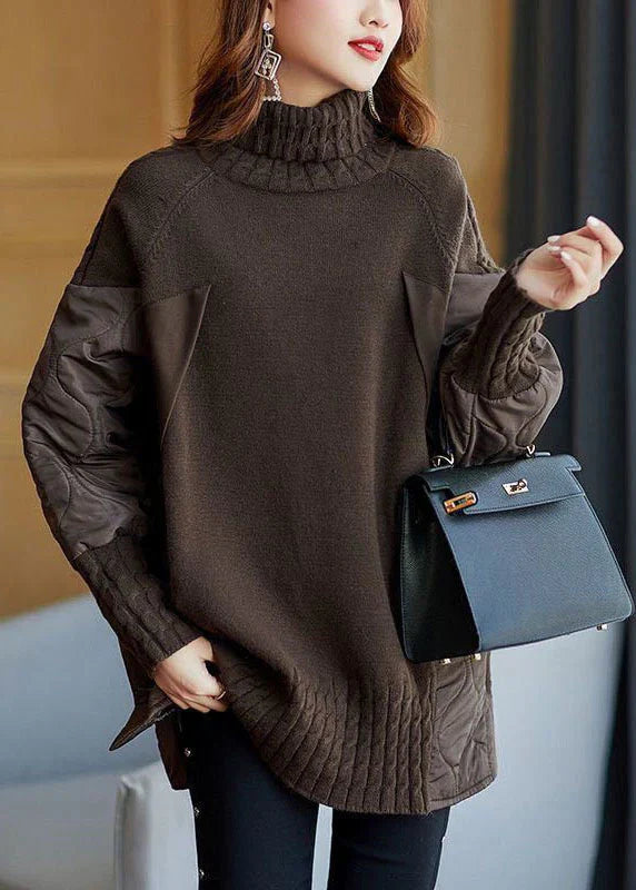 Turtleneck Patchwork Loose Knit Sweater