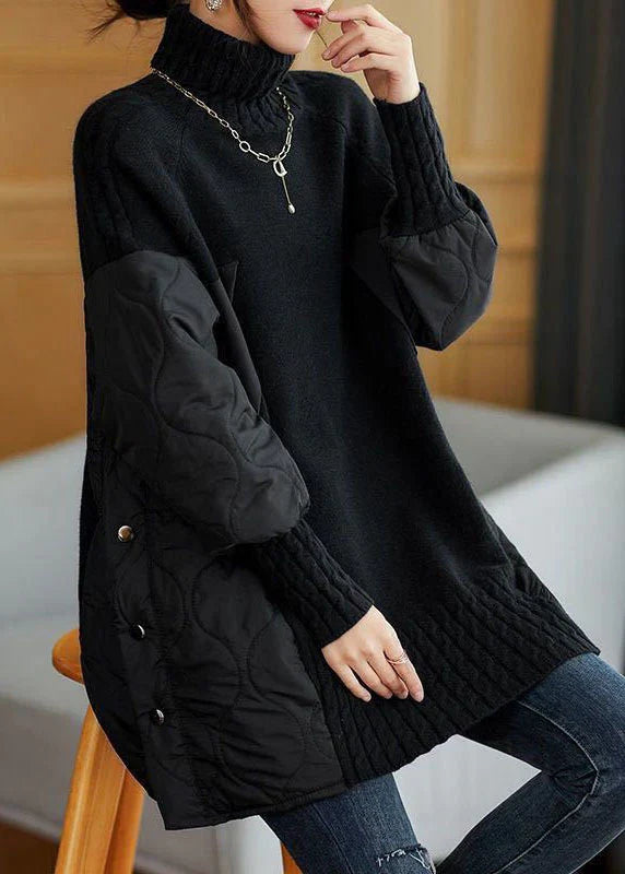 Turtleneck Patchwork Loose Knit Sweater